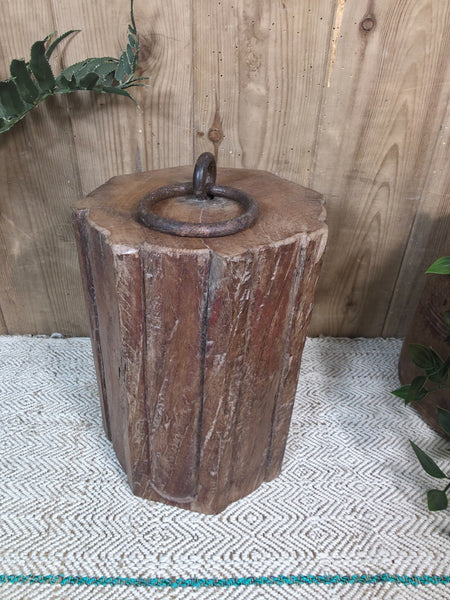 Vintage Reclaimed Antique Rustic Wabi Sabi Hand Carved Wooden Column Door Stop