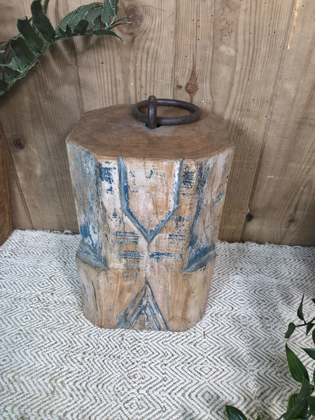 Vintage Reclaimed Antique Rustic Wabi Sabi Hand Carved Wooden Column Door Stop