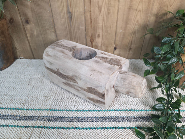 Large Old Vintage Rustic Wabi Sabi Hand Carved Wooden Mortar Bowl Dish