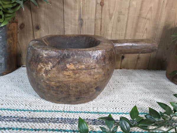 Large Old Vintage Rustic Wabi Sabi Hand Carved Wooden Mortar Bowl Dish