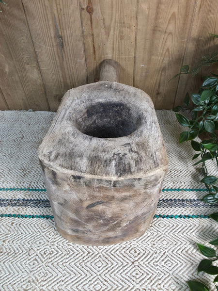 Large Old Vintage Rustic Wabi Sabi Hand Carved Wooden Mortar Bowl Dish