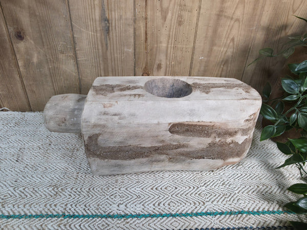 Large Old Vintage Rustic Wabi Sabi Hand Carved Wooden Mortar Bowl Dish