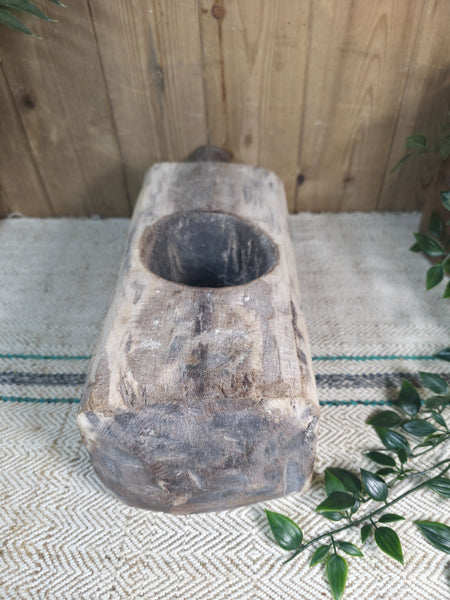 Large Old Vintage Rustic Wabi Sabi Hand Carved Wooden Mortar Bowl Dish
