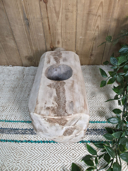 Large Old Vintage Rustic Wabi Sabi Hand Carved Wooden Mortar Bowl Dish