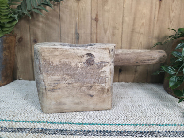 Large Old Vintage Rustic Wabi Sabi Hand Carved Wooden Mortar Bowl Dish