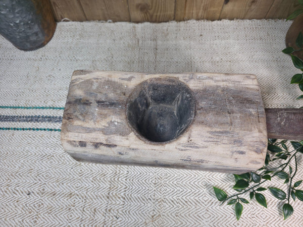 Large Old Vintage Rustic Wabi Sabi Hand Carved Wooden Mortar Bowl Dish