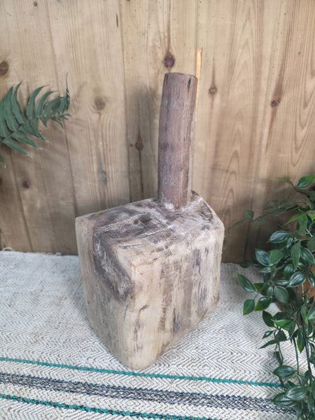 Large Old Vintage Rustic Wabi Sabi Hand Carved Wooden Mortar Bowl Dish