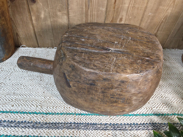 Large Old Vintage Rustic Wabi Sabi Hand Carved Wooden Mortar Bowl Dish