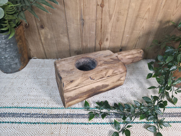 Large Old Vintage Rustic Wabi Sabi Hand Carved Wooden Mortar Bowl Dish