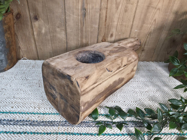 Large Old Vintage Rustic Wabi Sabi Hand Carved Wooden Mortar Bowl Dish