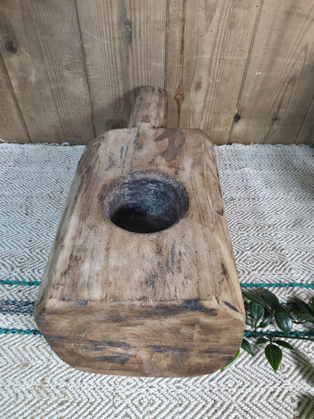 Large Old Vintage Rustic Wabi Sabi Hand Carved Wooden Mortar Bowl Dish