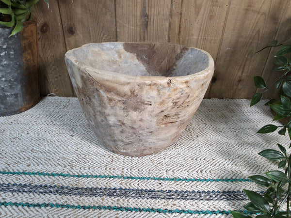 Large Old Vintage Rustic Wabi Sabi Hand Carved Wooden Mortar Bowl Dish