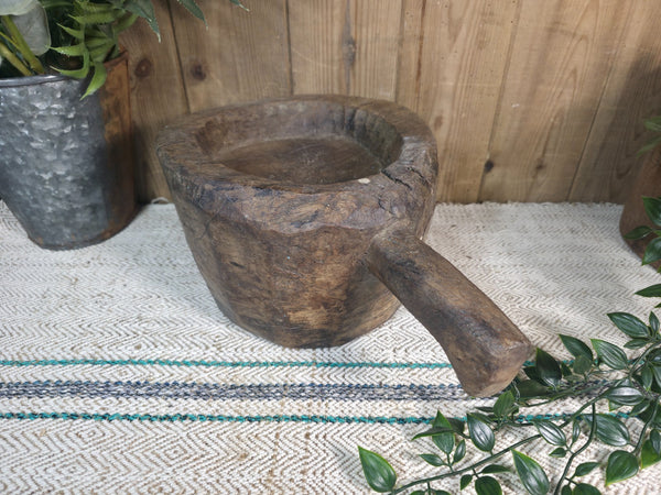 Large Old Vintage Rustic Wabi Sabi Hand Carved Wooden Mortar Bowl Dish