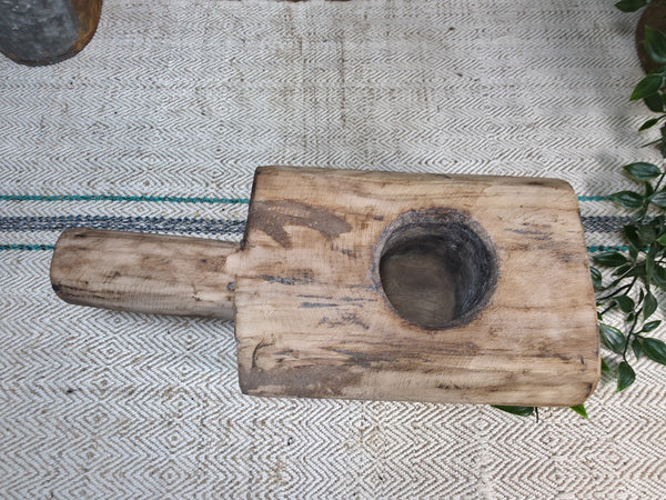 Large Old Vintage Rustic Wabi Sabi Hand Carved Wooden Mortar Bowl Dish