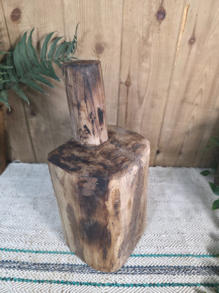 Large Old Vintage Rustic Wabi Sabi Hand Carved Wooden Mortar Bowl Dish