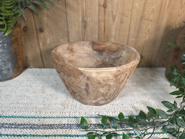 Large Old Vintage Rustic Wabi Sabi Hand Carved Wooden Mortar Bowl Dish