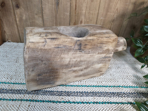Large Old Vintage Rustic Wabi Sabi Hand Carved Wooden Mortar Bowl Dish