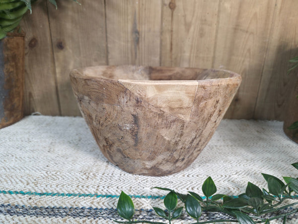 Large Old Vintage Rustic Wabi Sabi Hand Carved Wooden Mortar Bowl Dish