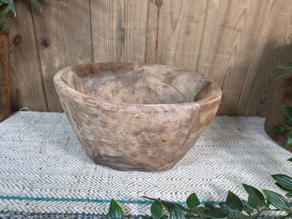 Large Old Vintage Rustic Wabi Sabi Hand Carved Wooden Mortar Bowl Dish