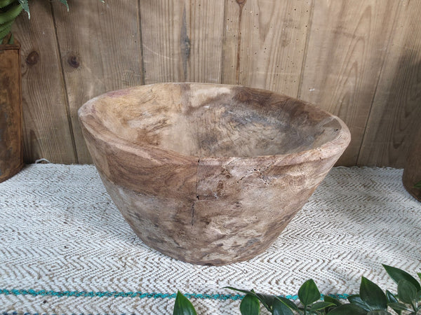 Large Old Vintage Rustic Wabi Sabi Hand Carved Wooden Mortar Bowl Dish