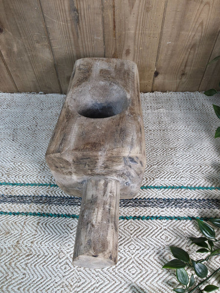 Large Old Vintage Rustic Wabi Sabi Hand Carved Wooden Mortar Bowl Dish