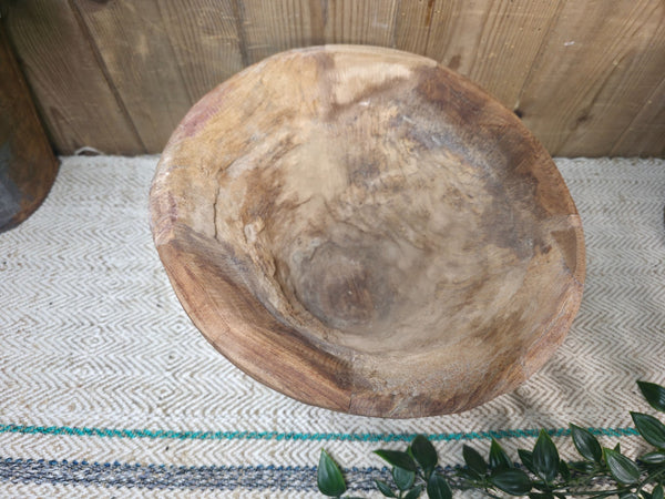 Large Old Vintage Rustic Wabi Sabi Hand Carved Wooden Mortar Bowl Dish