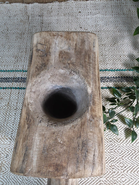 Large Old Vintage Rustic Wabi Sabi Hand Carved Wooden Mortar Bowl Dish