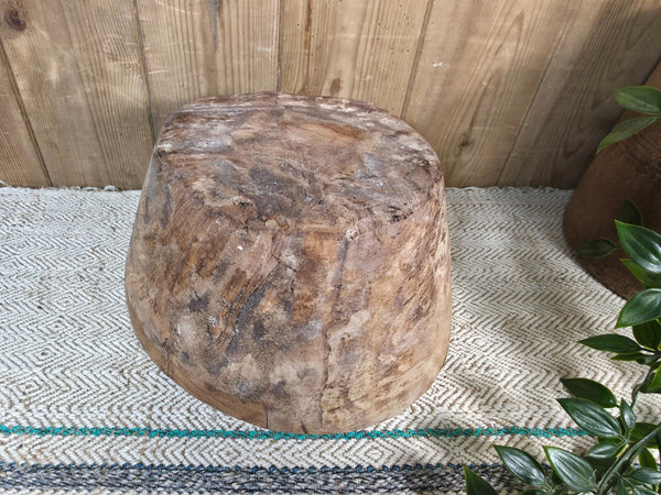 Large Old Vintage Rustic Wabi Sabi Hand Carved Wooden Mortar Bowl Dish