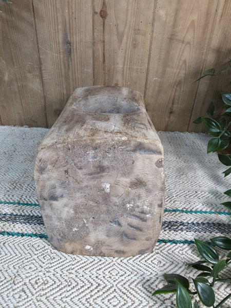 Large Old Vintage Rustic Wabi Sabi Hand Carved Wooden Mortar Bowl Dish