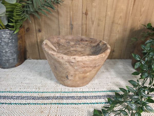 Large Old Vintage Rustic Wabi Sabi Hand Carved Wooden Mortar Bowl Dish