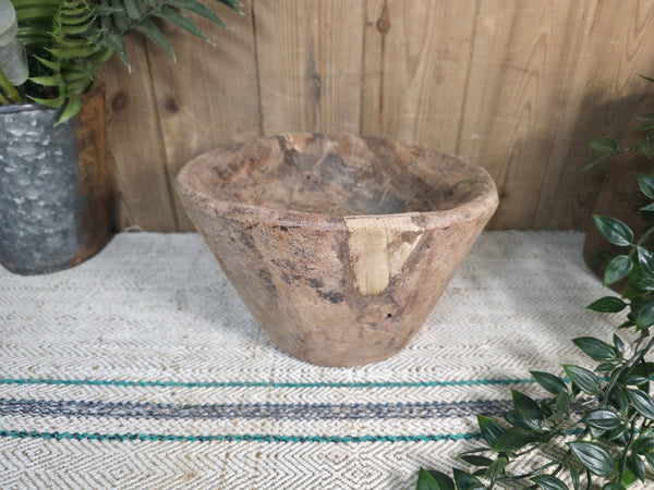 Large Old Vintage Rustic Wabi Sabi Hand Carved Wooden Mortar Bowl Dish