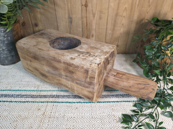 Large Old Vintage Rustic Wabi Sabi Hand Carved Wooden Mortar Bowl Dish