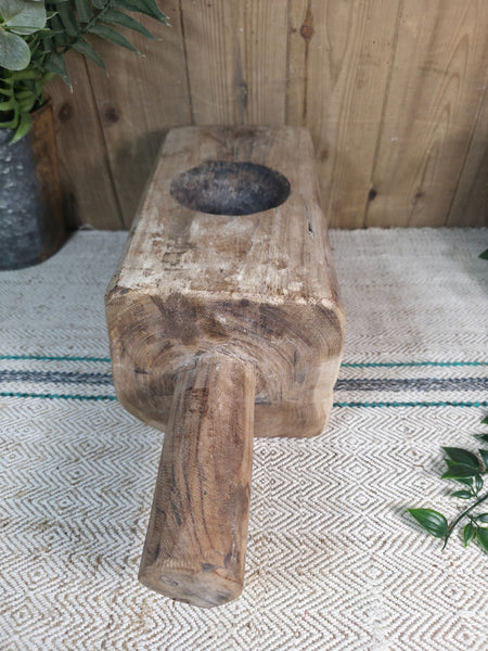 Large Old Vintage Rustic Wabi Sabi Hand Carved Wooden Mortar Bowl Dish