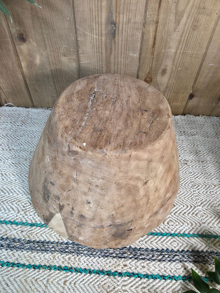 Large Old Vintage Rustic Wabi Sabi Hand Carved Wooden Mortar Bowl Dish