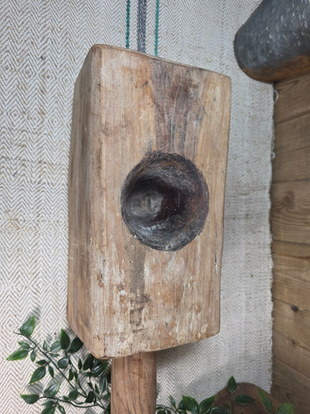 Large Old Vintage Rustic Wabi Sabi Hand Carved Wooden Mortar Bowl Dish