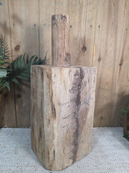 Large Old Vintage Rustic Wabi Sabi Hand Carved Wooden Mortar Bowl Dish