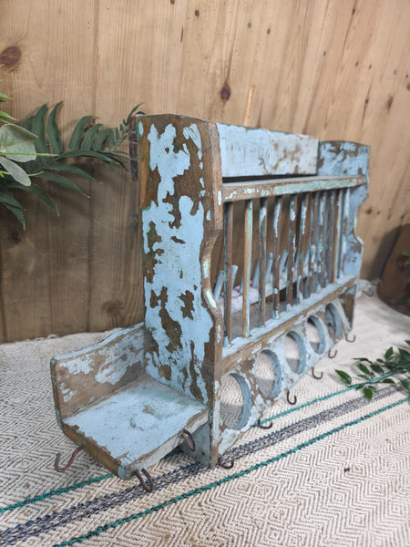 Vintage Rustic Indian Kitchen Tea Chai Spice Rack Cup Saucer Plate Wall Shelf