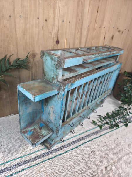 Vintage Rustic Indian Kitchen Tea Chai Spice Rack Cup Saucer Plate Wall Shelf