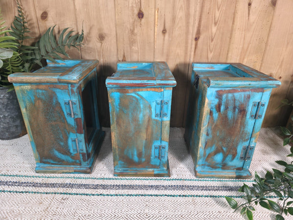 Vintage Reclaimed Rustic Small Indian Glazed Display Cabinet Clock Case Box