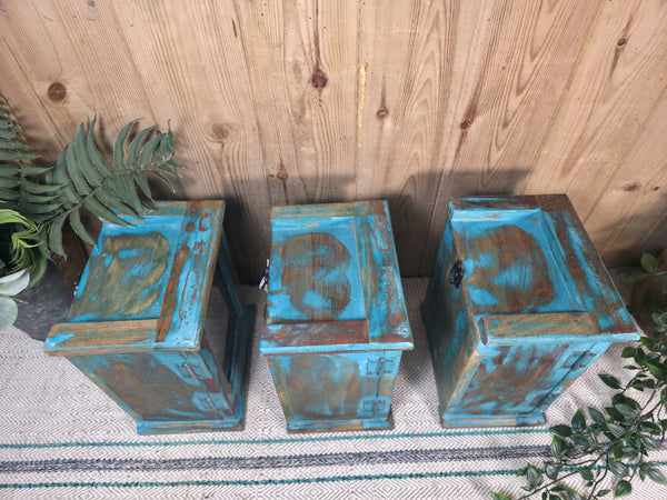 Vintage Reclaimed Rustic Small Indian Glazed Display Cabinet Clock Case Box