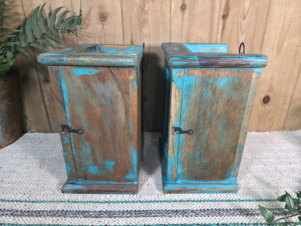 Vintage Reclaimed Rustic Small Indian Glazed Display Cabinet Clock Case Box