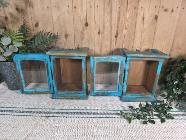 Vintage Reclaimed Rustic Small Indian Glazed Display Cabinet Clock Case Box