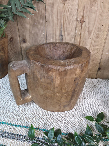 Large Old Vintage Rustic Wabi Sabi Hand Carved Wooden Mortar Bowl Dish