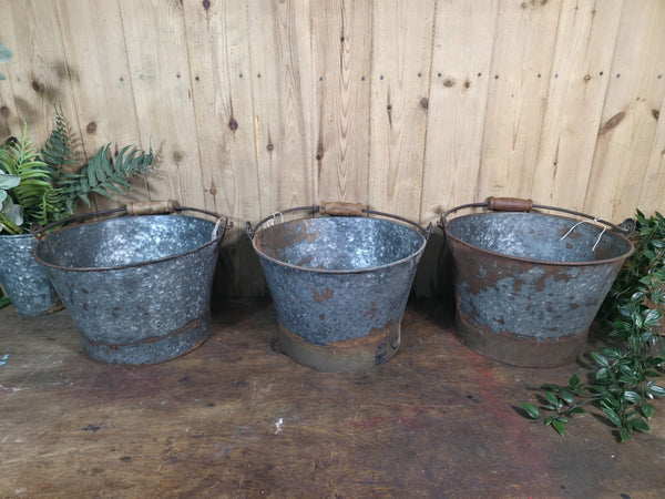 Rustic Reclaimed Galvanised Bucket Pail Garden Planter