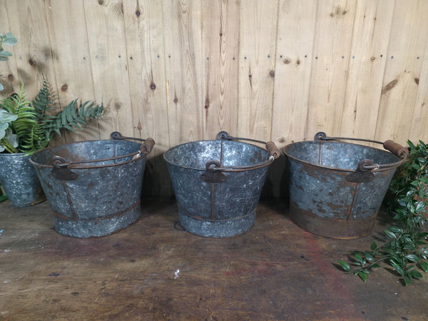 Rustic Reclaimed Galvanised Bucket Pail Garden Planter