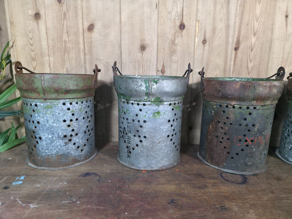 Vintage Reclaimed Metal Galvanised Ammo Bucket Candle Lantern Planter