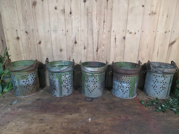 Vintage Reclaimed Metal Galvanised Ammo Bucket Candle Lantern Planter