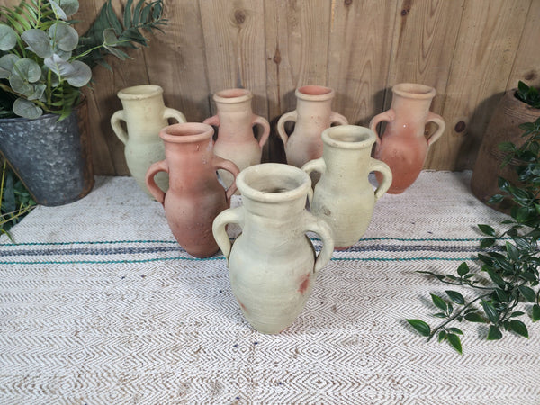 Small Rustic Wabi Sabi Hand Made Mediterranean Terracotta Roman Urn Pot Vase