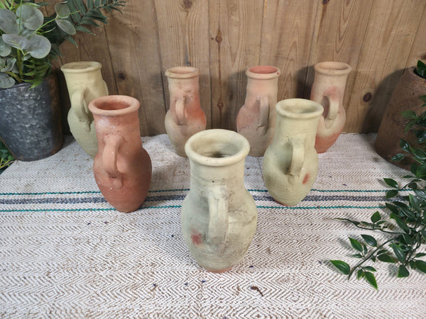 Small Rustic Wabi Sabi Hand Made Mediterranean Terracotta Roman Urn Pot Vase