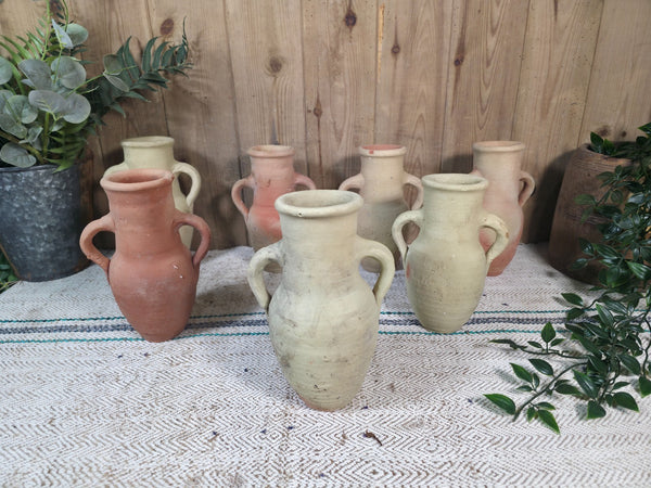 Small Rustic Wabi Sabi Hand Made Mediterranean Terracotta Roman Urn Pot Vase
